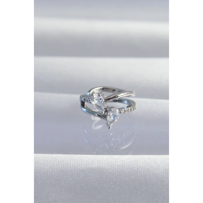 BUĞZ Pirinç Gümüş Renk Zirkon Taşlı Damla Earcuff Küpe