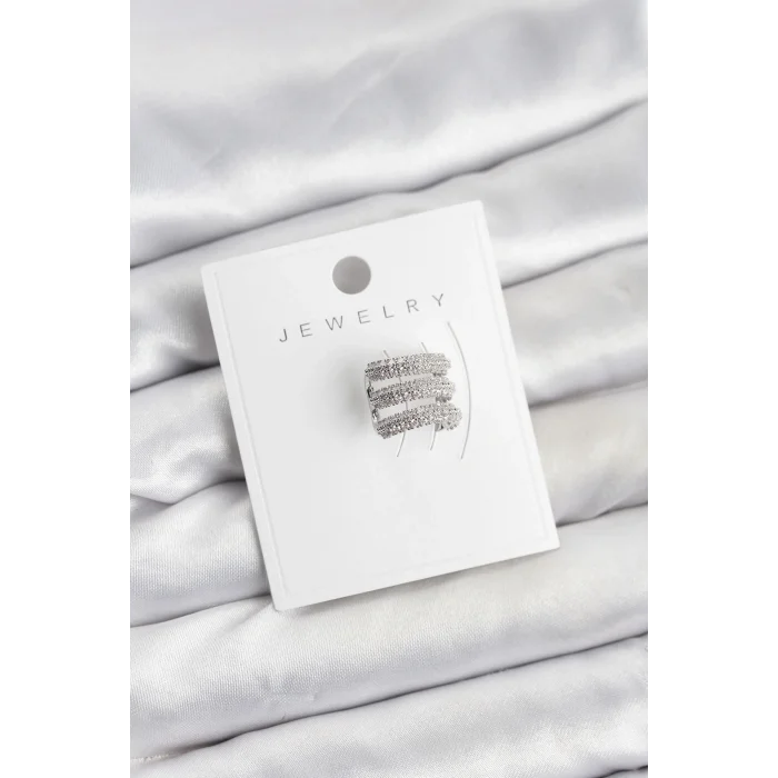 BUĞZ Pirinç Gümüş Renk Zirkon Taşlı Earcuff Kıkırdak Küpe