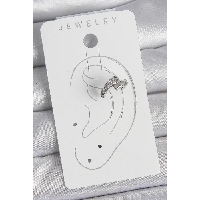 BUĞZ Pirinç Gümüş Renk Zirkon Taşlı Kadın Kıkırdak Küpe - Lisinya