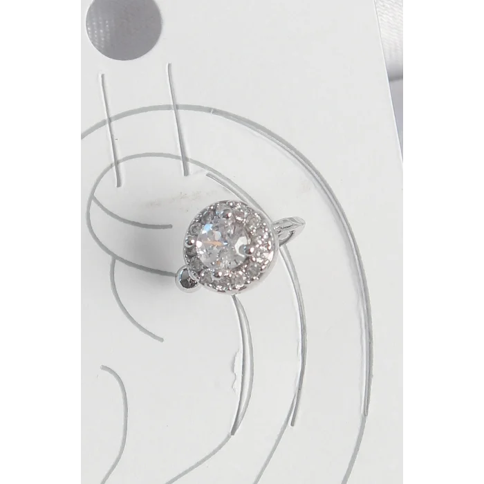 BUĞZ Pirinç Gümüş Renk Zirkon Taşlı Kadın Kıkırdak Model Küpe