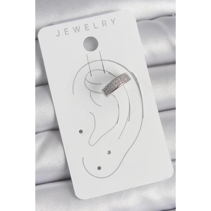 BUĞZ Pirinç Gümüş Renk Zirkon Taşlı Kıkırdak Model Kadın Küpe - Lisinya