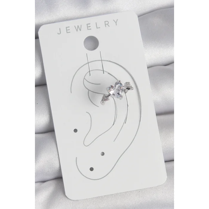 BUĞZ Pirinç Gümüş Renk Zirkon Taşlı Yıldız Model Kadın Kıkırdak Küpe - Lisinya