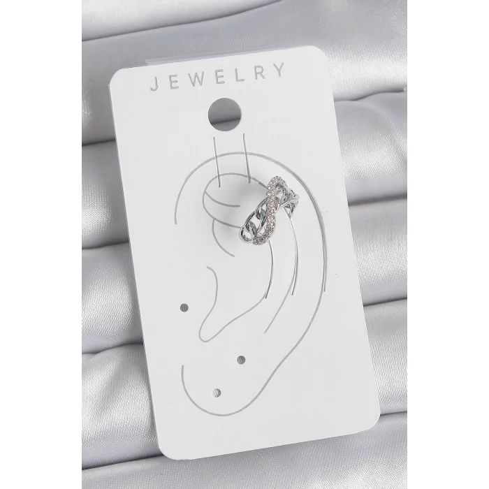 BUĞZ Pirinç Gümüş Renk Zirkon Taşlı Zincir Sonsuzluk Model Kadın Kıkırdak Küpe - Lisinya