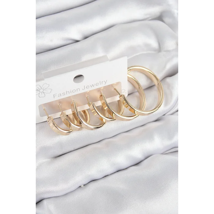 BUĞZ Pirinç Halka Model Gold Renk Kadın Set Küpe