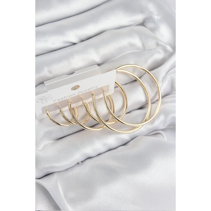 BUĞZ Pirinç Halka Model Gold Renk Kadın Set Küpe