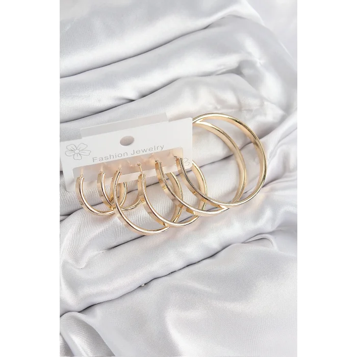 BUĞZ Pirinç Halka Model Gold Renk Kadın Set Küpe