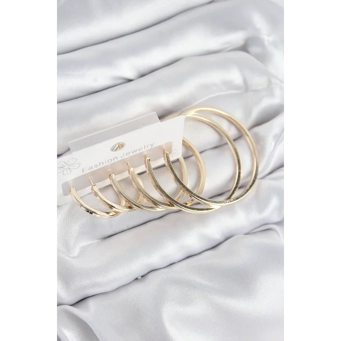 BUĞZ Pirinç Halka Model Gold Renk Kadın Set Küpe