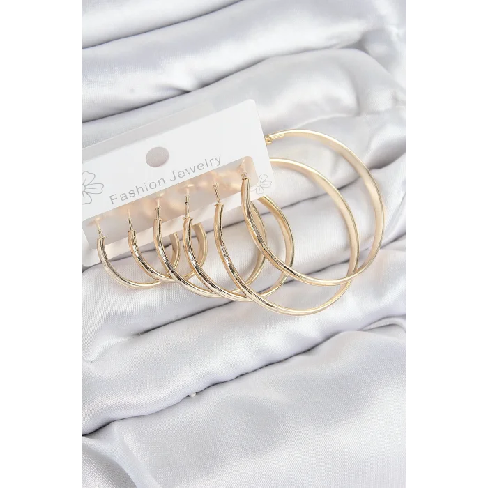 BUĞZ Pirinç Halka Model Gold Renk Kadın Set Küpe