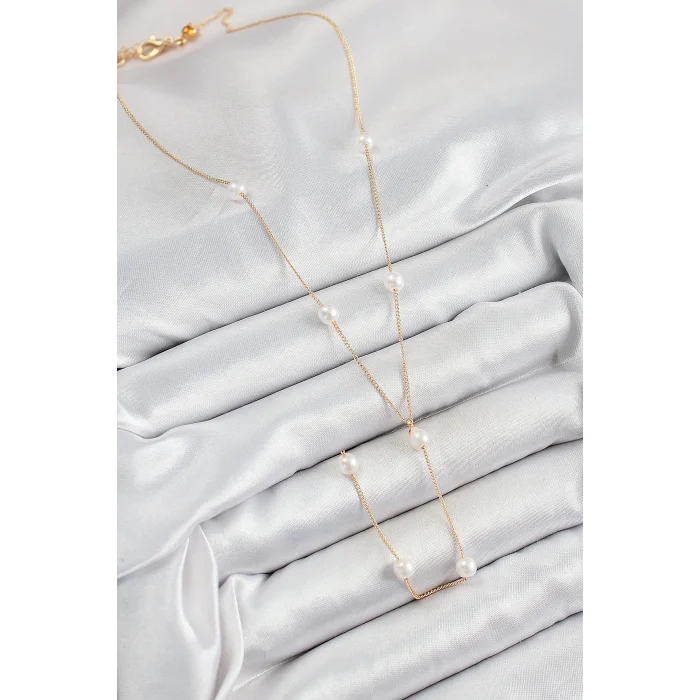 BUĞZ Pirinç İnci Figürlü Y Model Gold Renk Kadın Kolye - Lisinya