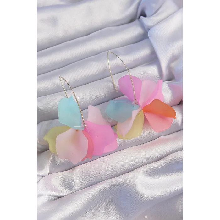 BUĞZ Pirinç Karışık Renkli Flora Küpe