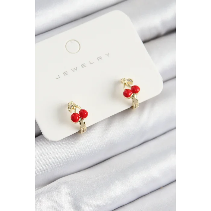 BUĞZ Pirinç Kiraz Model Gold Renk Çocuk Küpe