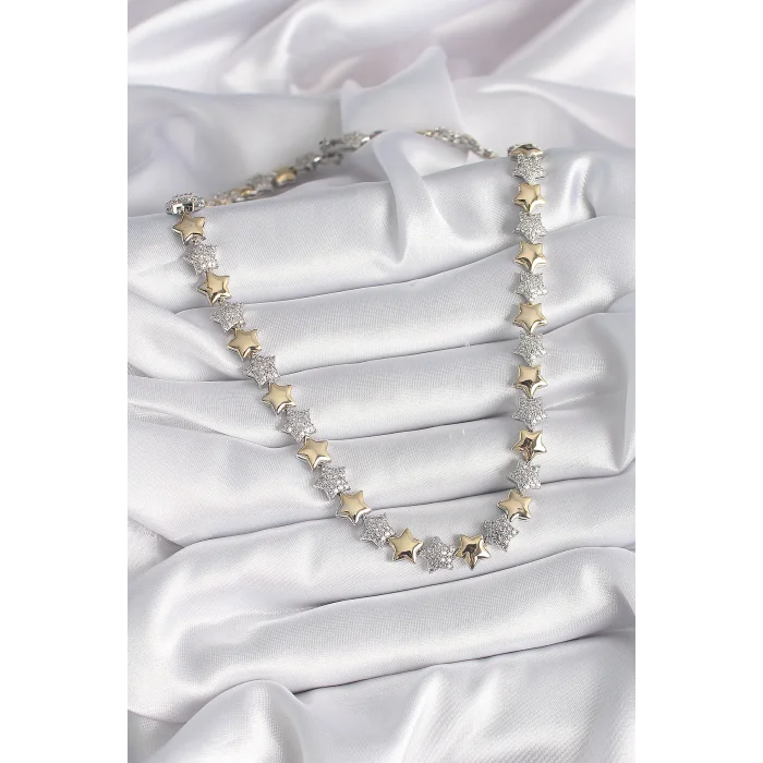 BUĞZ Pirinç Mix Renk Zirkon Taşlı Yıldız Model VIP Exclusive Seri Kadın Kolye - BUĞZ