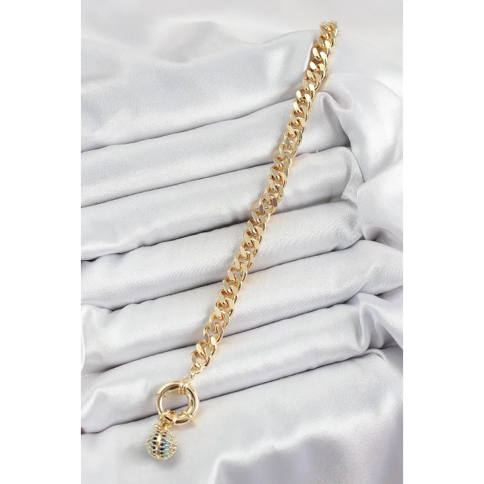 BUĞZ Pirinç Nazar Model Zirkon Taşlı Gold Renk VİP Seri Kadın Bileklik - Lisinya