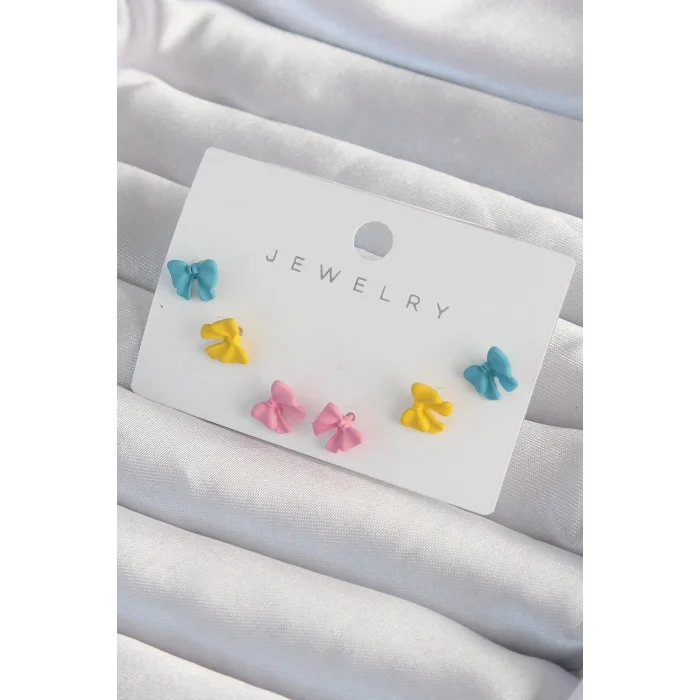 BUĞZ Pirinç Rengarenk Mineli Minimal Fiyonk Küpe Seti