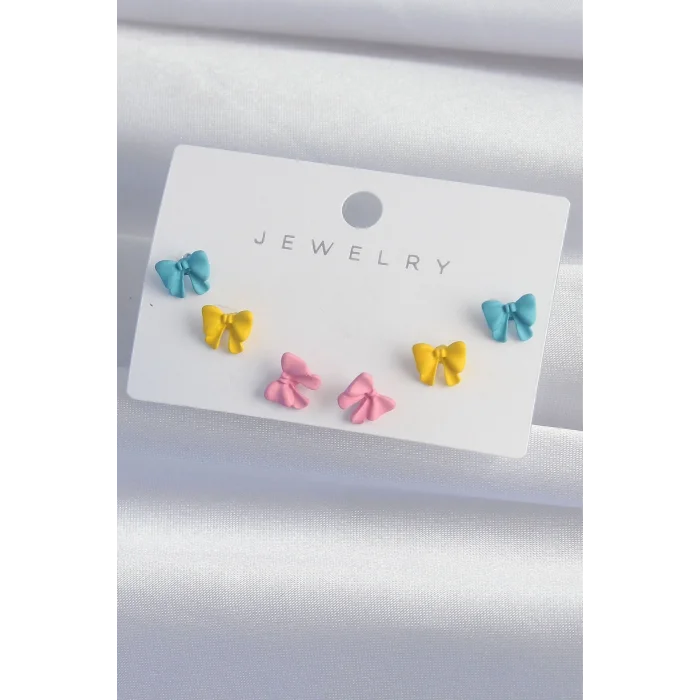 BUĞZ Pirinç Rengarenk Mineli Minimal Fiyonk Küpe Seti