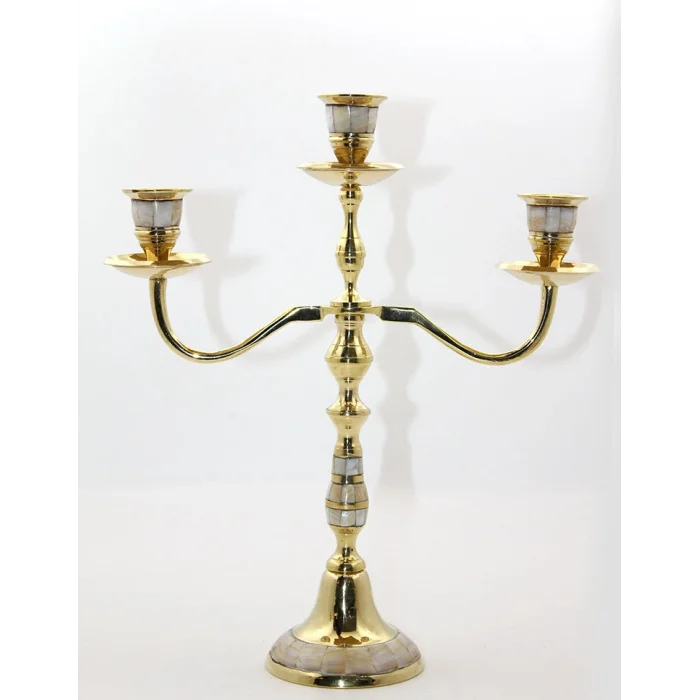 BUĞZ Pirinç Sedefli 3lü Şamdan Model 2