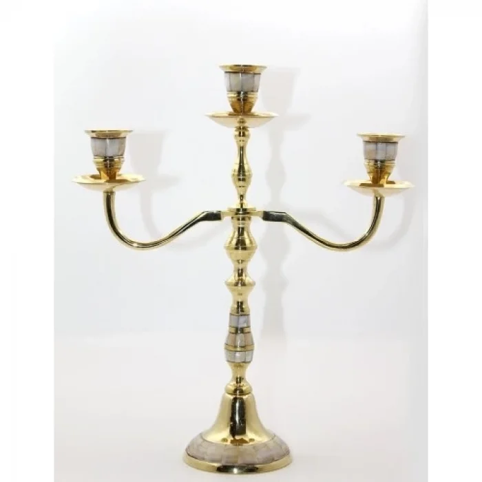 BUĞZ Pirinç Sedefli 3lü Şamdan Model 2