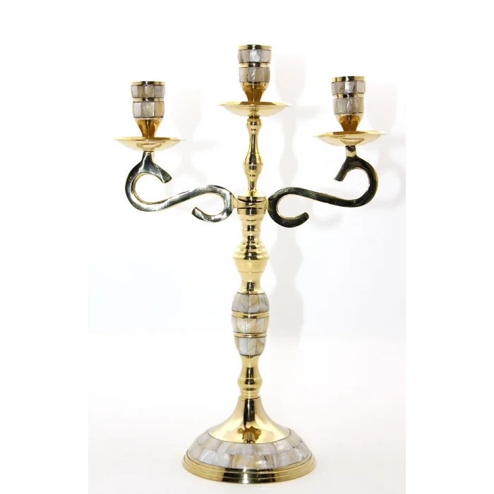 BUĞZ Pirinç Sedefli 3lü Şamdan Model 3