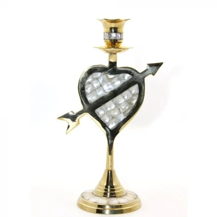  Pirinç Sedefli Tekli Şamdan 20 cm