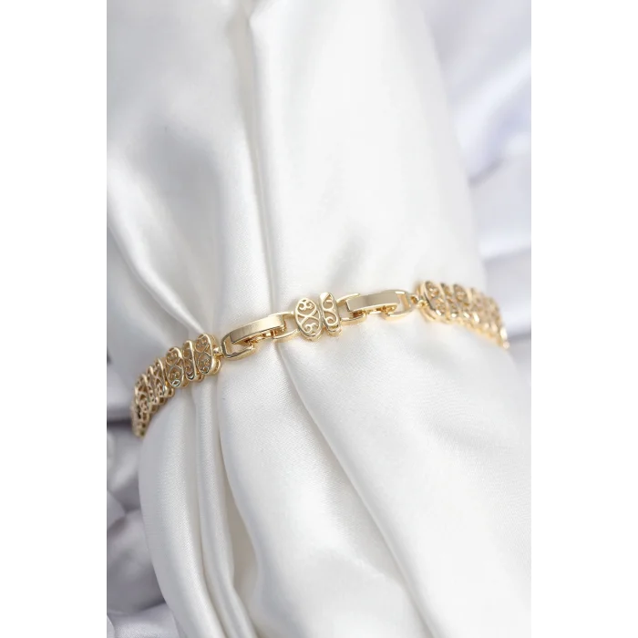 BUĞZ Pirinç VIP Seri Gold Renk Oval Sıralı Kadın Bileklik - Lisinya