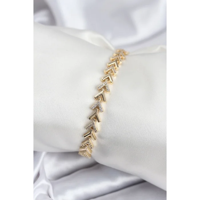 BUĞZ Pirinç VIP Seri Gold Zirkon Taşlı Balık Sırtı Model Kadın Bileklik