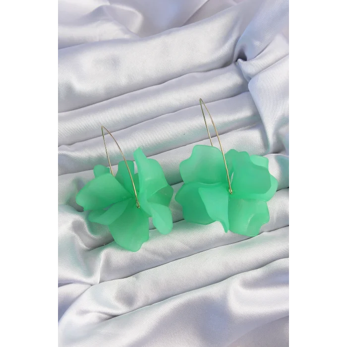 BUĞZ Pirinç Yeşil Renkli Flora Küpe