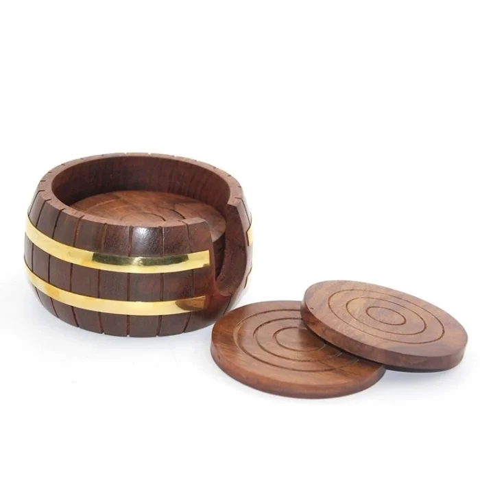 BUĞZ Pirinç Yuvarlak Ahşap Bardak Altı W431