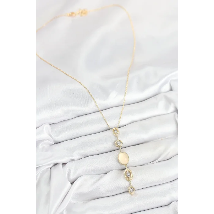 BUĞZ Pirinç Zincir Sarı Gold Renk Zirkon Taşlı Y Kolye