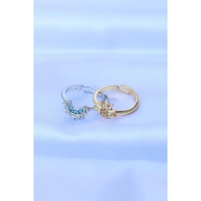 BUĞZ Pirinç Zirkon Taşlı 2li Ayarlanabilir Arkadaş Yüzüğü - Lisinya