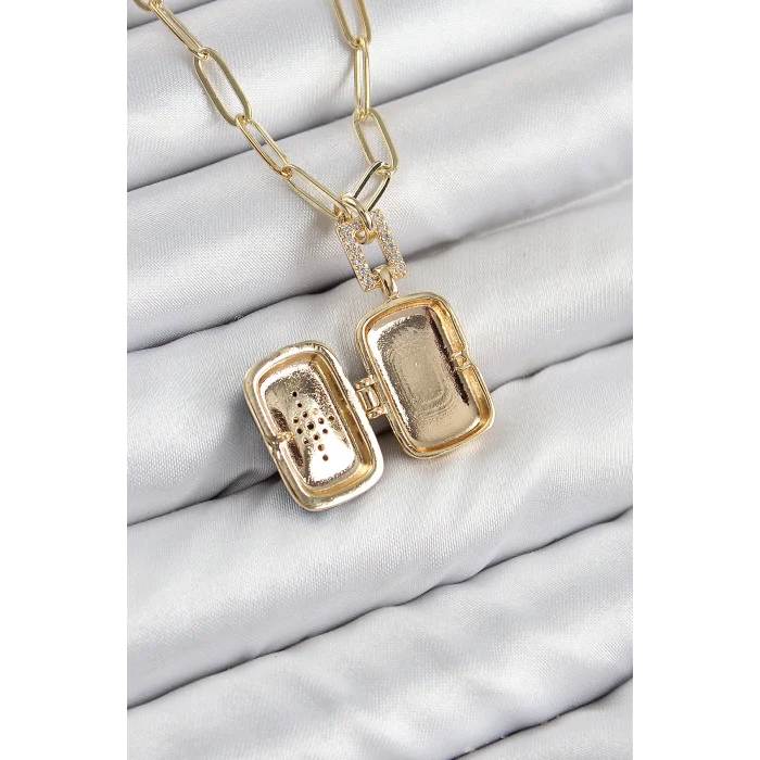 BUĞZ Pirinç Zirkon Taşlı Açılabilir Kutup Yıldızı Model Gold Renk Kadın Kolye - Lisinya