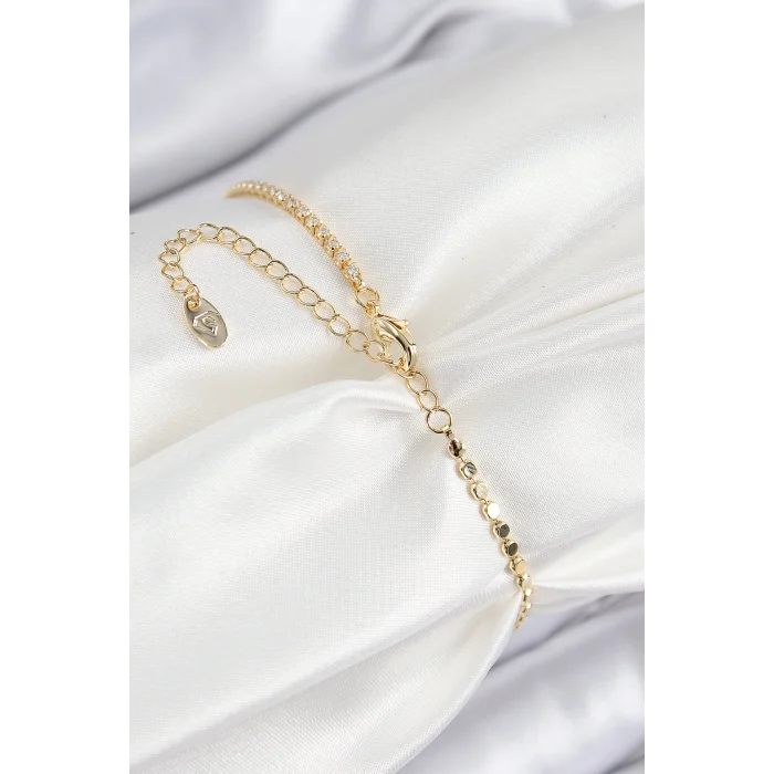 BUĞZ Pirinç Zirkon Taşlı Damla Model Ezme Zincir Gold Renk Kadın Bileklik - Lisinya