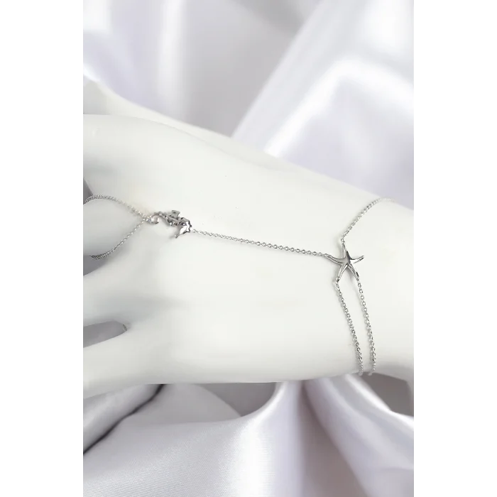 BUĞZ Pirinç Zirkon Taşlı Deniz Atı Ve Yıldız Model Gümüş Renk Şahmeran