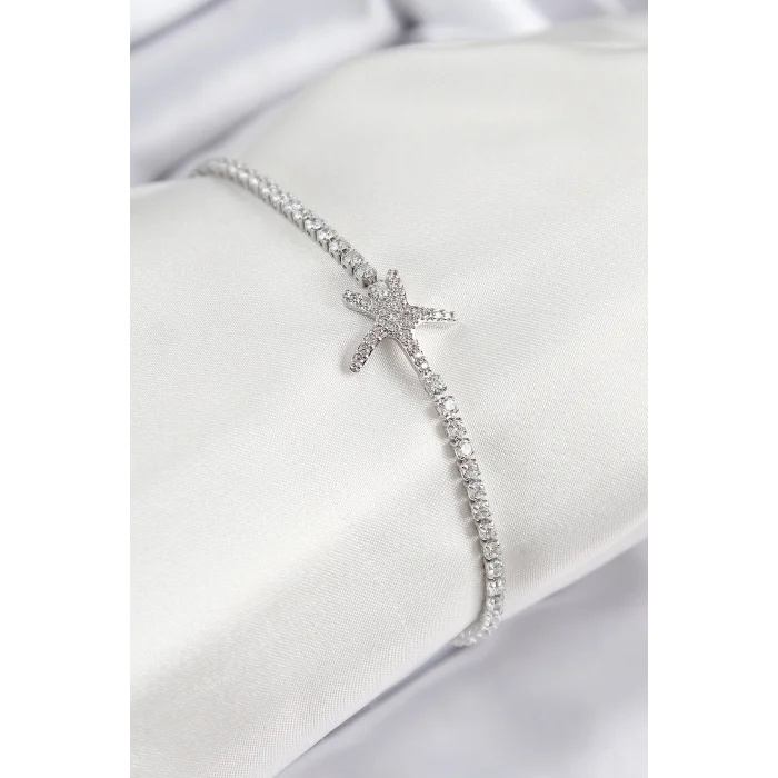 BUĞZ Pirinç Zirkon Taşlı Deniz Yıldızı Model Gümüş Renk Kadın Bileklik