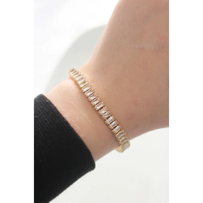 BUĞZ Pirinç Zirkon Taşlı Gold Renk Su Yolu Bileklik