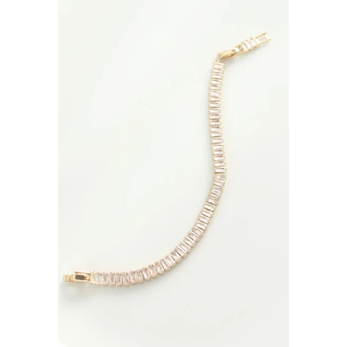 BUĞZ Pirinç Zirkon Taşlı Gold Renk Su Yolu Bileklik