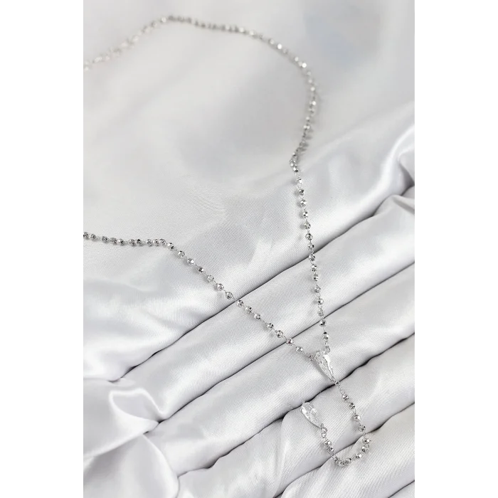 BUĞZ Pirinç Zirkon Taşlı Gümüş Renk Kadın Y Kolye - Lisinya