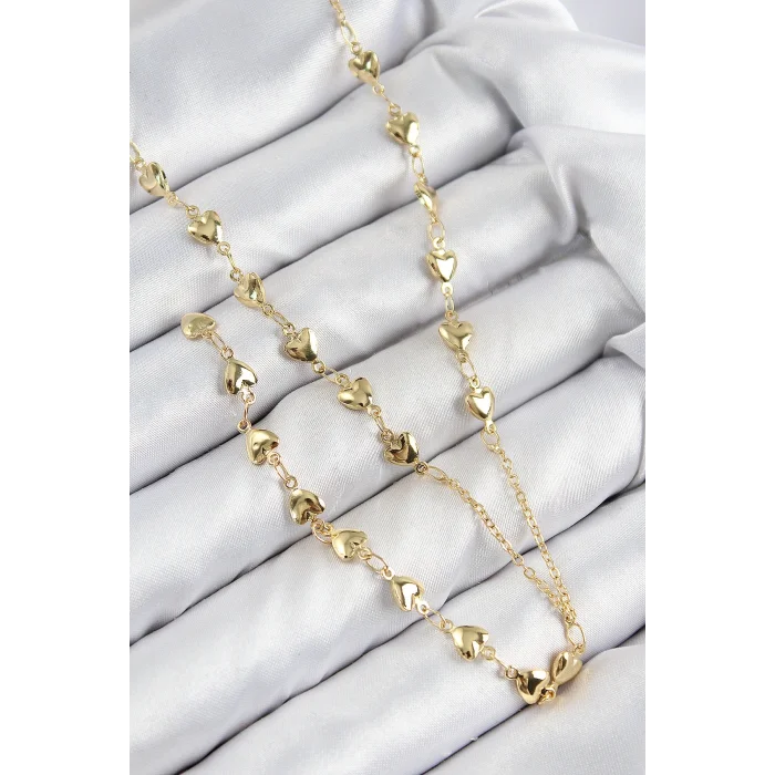 BUĞZ Pirinç Zirkon Taşlı Kalp Model Gold Renk Y Kolye