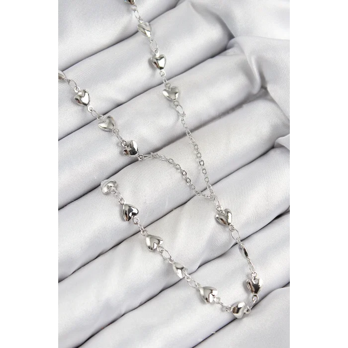 BUĞZ Pirinç Zirkon Taşlı Kalp Model Gümüş Renk Y Kolye