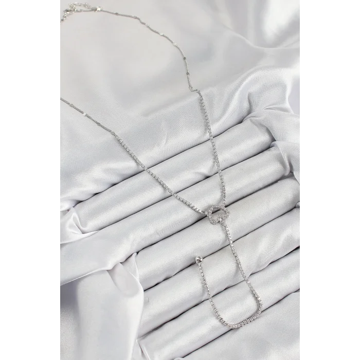 BUĞZ Pirinç Zirkon Taşlı Kalp Model Gümüş Renk  Y Kolye - Lisinya