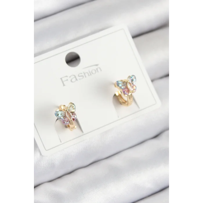 BUĞZ Pirinç Zirkon Taşlı Kelebek Model Gold Renk Çocuk Küpe