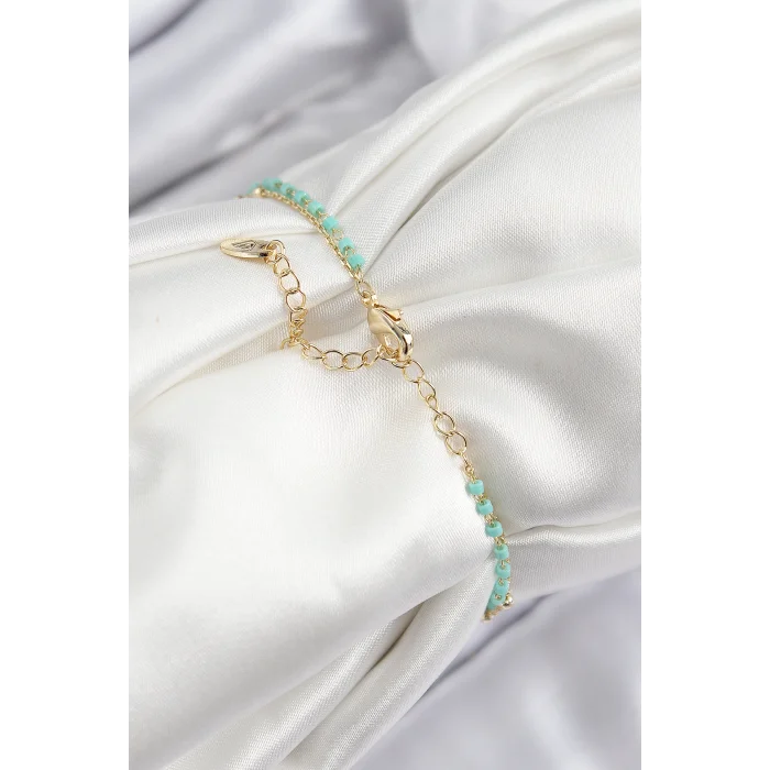 BUĞZ Pirinç Zirkon Taşlı Mavi Boncuklu Model Gold Renk Kadın Bileklik - Lisinya