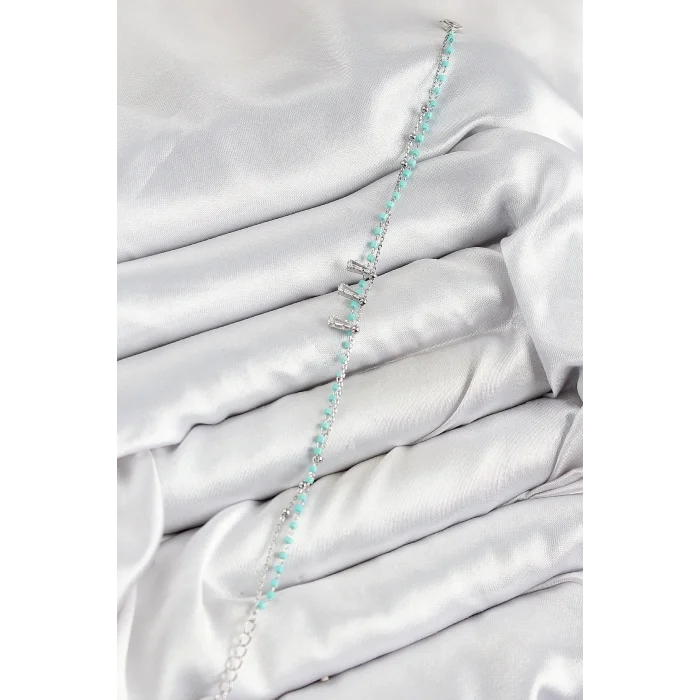 BUĞZ Pirinç Zirkon Taşlı Mavi Boncuklu Model Gümüş Renk Kadın Bileklik