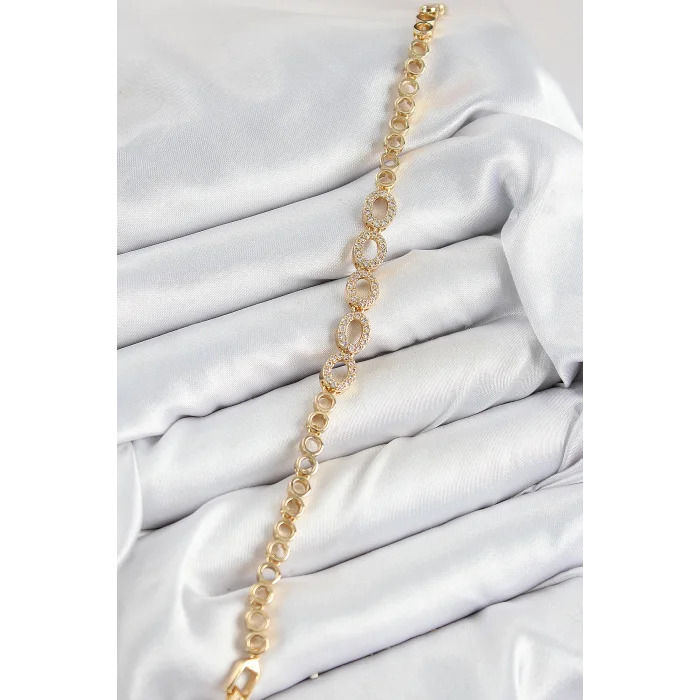 BUĞZ Pirinç Zirkon Taşlı Oval Model Gold Renk Kadın Bileklik - Lisinya
