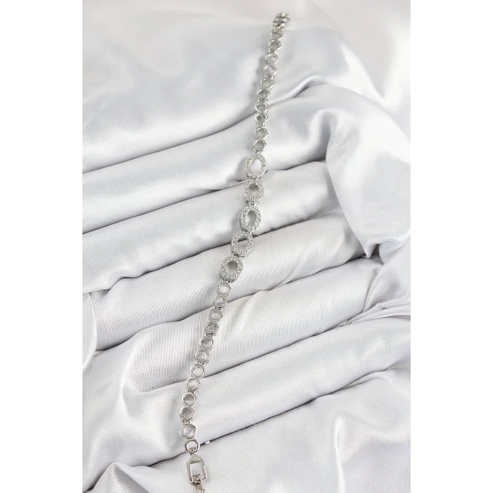 BUĞZ Pirinç Zirkon Taşlı Oval Model Gümüş Renk Kadın Bileklik - Lisinya