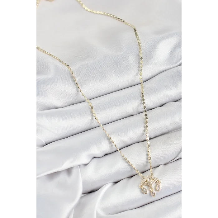 BUĞZ Pirinç Zirkon Taşlı Sallantılı Göz Model Ezme Zincir Gold Renk Kadın Kolye - Lisinya