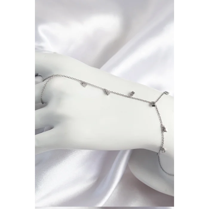 BUĞZ Pirinç Zirkon Taşlı Sallantılı Model Gümüş Renk Kadın Şahmeran