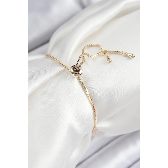 BUĞZ Pirinç Zirkon Taşlı Sıralı Ok Model Gold Renk Asansörlü Kadın Bileklik - Lisinya