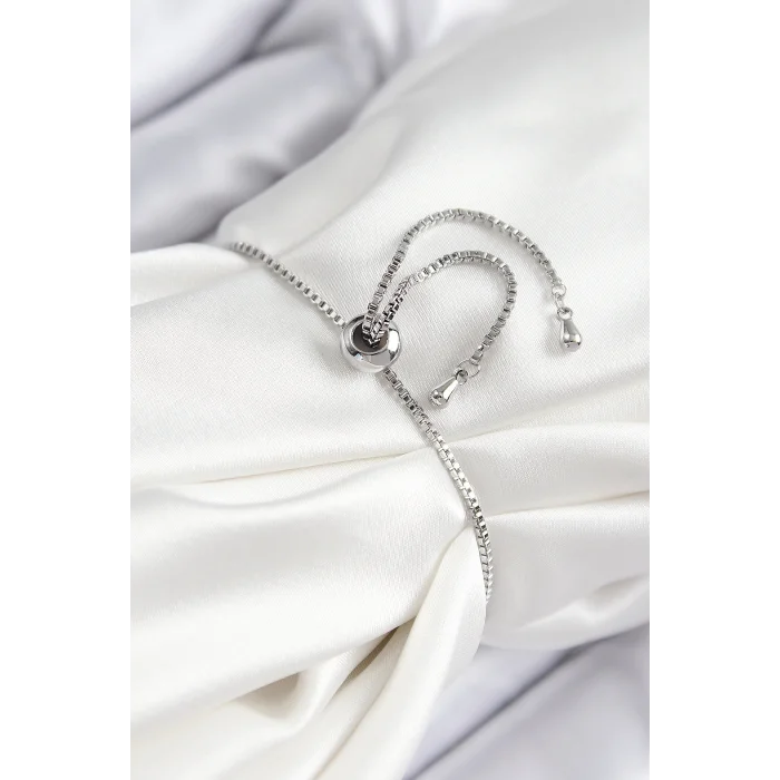 BUĞZ Pirinç Zirkon Taşlı Sıralı Ok Model Gümüş Renk Asansörlü Kadın Bileklik - Lisinya