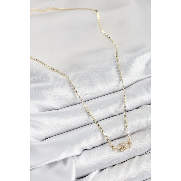 BUĞZ Pirinç Zirkon Taşlı Tifany Model Ezme Zincir Gold Renk Kadın Kolye - Lisinya