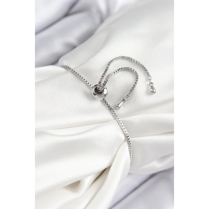 BUĞZ Pirinç Zirkon Taşlı X Detaylı Su Yolu Model Gümüş Renk Asansörlü Kadın Bileklik